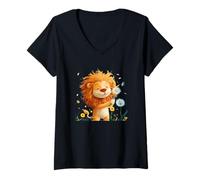 Mujer El poder se encuentra con la gracia con este gráfico de león y diente de le Camiseta Cuello V