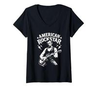 Mujer El Presidente Abraham Lincoln Tocando la Guitarra American Rock Star Camiseta Cuello V