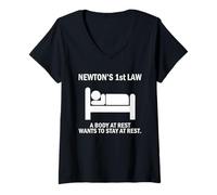 Mujer El Primer Humor de la Ley de Newton para Nerds y Estudiantes de la Ciencia Camiseta Cuello V