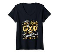 Mujer El que encuentra esposa encuentra algo bueno Proverds 18 22 Cristo Camiseta Cuello V