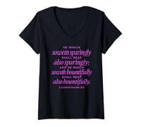 Mujer Él Que Soweth abundantemente 2 Corintios 9:6 Oración bíblica Camiseta Cuello V