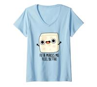 Mujer El Queso feta me Hace Sentir Betta Funny Cheese Pun Camiseta Cuello V