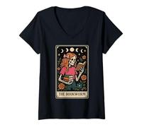 Mujer El ratón de Biblioteca Lector de Libros Lectura Tarot Tarjeta Luna Bruja Camiseta Cuello V