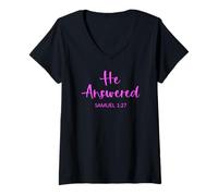 Mujer Él respondió Samuel 27:1 Escritura Versículo de la Biblia Fe Orar a Dios Camiseta Cuello V