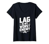 Mujer El retraso es mi Peor Humor de Jugador Enemigo Camiseta Cuello V