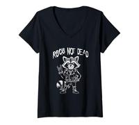 Mujer El rock no está muerto Cool Raccoon Heavy Punk Rock 'N Roll Camiseta Cuello V
