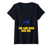 Mujer EL ROI. El Dios que me ve. ¡Dios te ve! Cristiano, Alegría Camiseta Cuello V