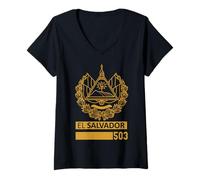 Mujer El Salvador 503 Nayib Bukele Salvadoran CHELE Pupusa Camiseta Cuello V