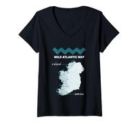 Mujer El salvaje Atlántico camino irlanda mapa de la ruta costera, costa oeste Camiseta Cuello V