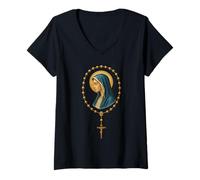 Mujer El Santo Rosario - Virgen María Oración - Católico Camiseta Cuello V