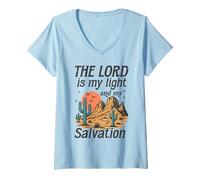 Mujer El Señor es Mi Luz y Salvación - Retro Desert Faith Camiseta Cuello V