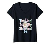Mujer El Señor es mi Pastor, fe Cristiana, Bonito Pastel de Cordero Camiseta Cuello V