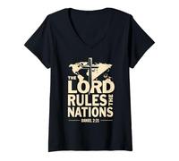 Mujer El SEÑOR gobierna Las Naciones Daniel 2:21 Camiseta Cuello V