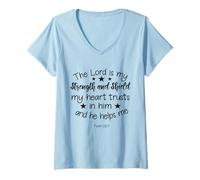 Mujer El Señor Mi Escudo Mi Fuerza - Verso de la Biblia Christian Faith Camiseta Cuello V