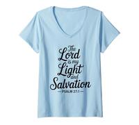 Mujer El Señor Mi Luz Y Salvación Versículo Bíblico Fe Cristiana Camiseta Cuello V