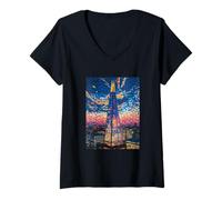 Mujer El Shard London Mosaic at Night Art Camiseta Cuello V