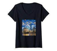 Mujer El Shard London Mosaic at Night Art Camiseta Cuello V