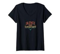 Mujer El silencio es mi superpoder - Cita introvertida minimalista Camiseta Cuello V