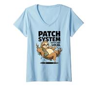 Mujer El Sistema de Parches apoya tu Humor Local de café Perezoso Camiseta Cuello V