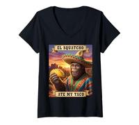Mujer El Squatcho Ate My Taco - Divertido diseño de críptidos Mexicanos Camiseta Cuello V