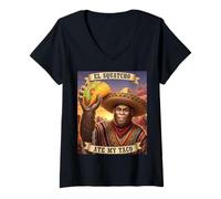 Mujer El Squatcho Ate My Taco Funny Bigfoot Diseño Camiseta Cuello V