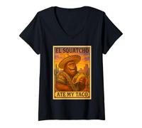 Mujer El Squatcho Ate My Taco Funny Bigfoot Diseño Camiseta Cuello V
