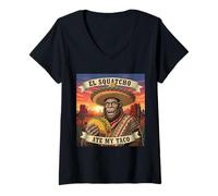 Mujer El Squatcho Ate My Taco Sombrero Bigfoot Art Divertido Camiseta Cuello V