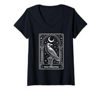 Mujer El Tarot de la Alta Sacerdotisa - Sabiduría e Intuición del Cuervo V3 Camiseta Cuello V