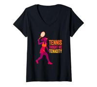 Mujer El Tenis me enseñó tenacidad - Cita Motivacional del Jugador de Tenis Camiseta Cuello V