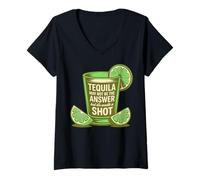 Mujer El Tequila Puede no ser la Respuesta, Pero Vale la pena un Trago Divertido Camiseta Cuello V