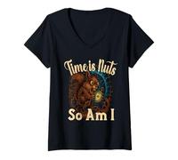 Mujer El tiempo es nueces así que soy divertido asustado tiempo viajando ardilla Camiseta Cuello V