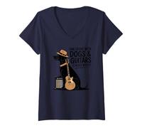 Mujer El Tiempo Que Pasa con el Perro y Las Guitarras Nunca se Pierde Diciendo Camiseta Cuello V