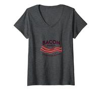 Mujer El Tocino Hace Que Todo Sea Mejor Amante de la Comida Retro Camiseta Cuello V, Jaspeado Oscuro, XL
