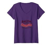 Mujer El Tocino Hace Que Todo Sea Mejor Amante de la Comida Retro Camiseta Cuello V, Morado, L