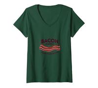 Mujer El Tocino Hace Que Todo Sea Mejor Amante de la Comida Retro Camiseta Cuello V, Verde Bosque, XL