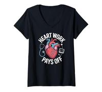 Mujer El trabajo del corazón paga la anatomía del humor médico Camiseta Cuello V