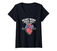 Mujer El trabajo del corazón paga la cardiología pasión arte Camiseta Cuello V