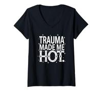 Mujer El Trauma me Hizo Caliente Lema de Cita de empoderamiento Camiseta Cuello V