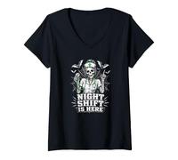Mujer El Turno de Noche ya está aquí: Skeleton Nurse Halloween Camiseta Cuello V