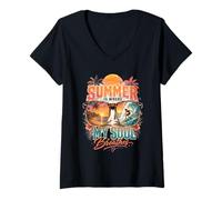 Mujer El Verano es Donde mi Alma Respira Amantes del Surf Tropical Beach Camiseta Cuello V