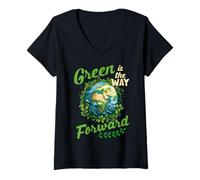Mujer El Verde es el Camino a Seguir el Mes de la Tierra Camiseta Cuello V