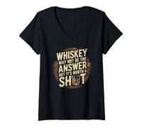 Mujer El Whisky Puede no ser la Respuesta, Pero Vale la pena Beber un Trago Camiseta Cuello V