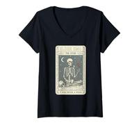 Mujer Elder EMO Tarot Estrella Esqueleto Luna Rosa Mística Camiseta Cuello V