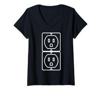 Mujer Electrical Outlet Plug and Socket Couples Halloween Costume Camiseta Cuello V