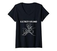 Mujer Electricista Divertido Maestro Nerd Electricidad Explicada Camiseta Cuello V