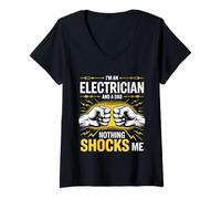 Mujer Electricista Papá Nothing Shocks Me Divertido Diseño Eléctrico Camiseta Cuello V