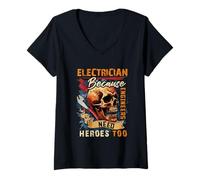 Mujer Electricista Porque los Ingenieros Necesitan héroes también gráfico de Calavera Camiseta Cuello V