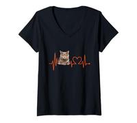 Mujer Electrocardiograma de Chartreux Cat Heartbeat Funny «Amo a mi gato» Camiseta Cuello V