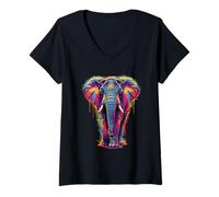 Mujer Elefante Colorido Pop Art Camiseta Cuello V
