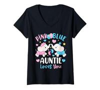 Mujer Elefante de revelación de género rosa o azul Auntie Loves You Camiseta Cuello V